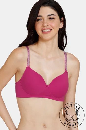 Buy Zivame Beautiful Basics Glitter Straps Padded Non Wired 3/4th Coverage T-Shirt Bra - Virtual Pink